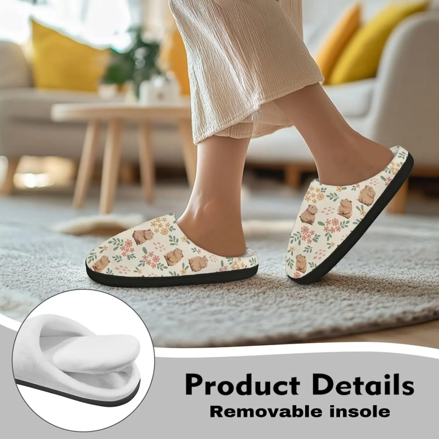 Fuzzy Memory Foam Cozy Slippers for Womem Indoor Home Womens Slip On House Shoes with Rubber Soles Size 4-12