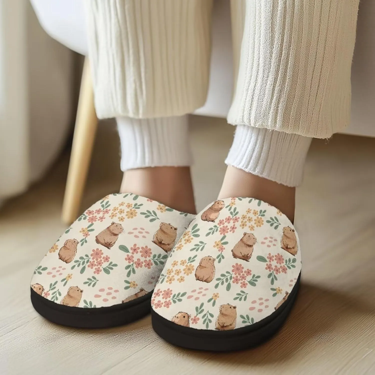 Fuzzy Memory Foam Cozy Slippers for Womem Indoor Home Womens Slip On House Shoes with Rubber Soles Size 4-12
