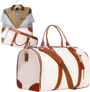 Garment Duffle Bags for Travel, Convertible Cloth Bag with Shoe Pouch, 2 in 1 Waterproof Travel Suit Bag with Shoulder Strap for Men Women(White)