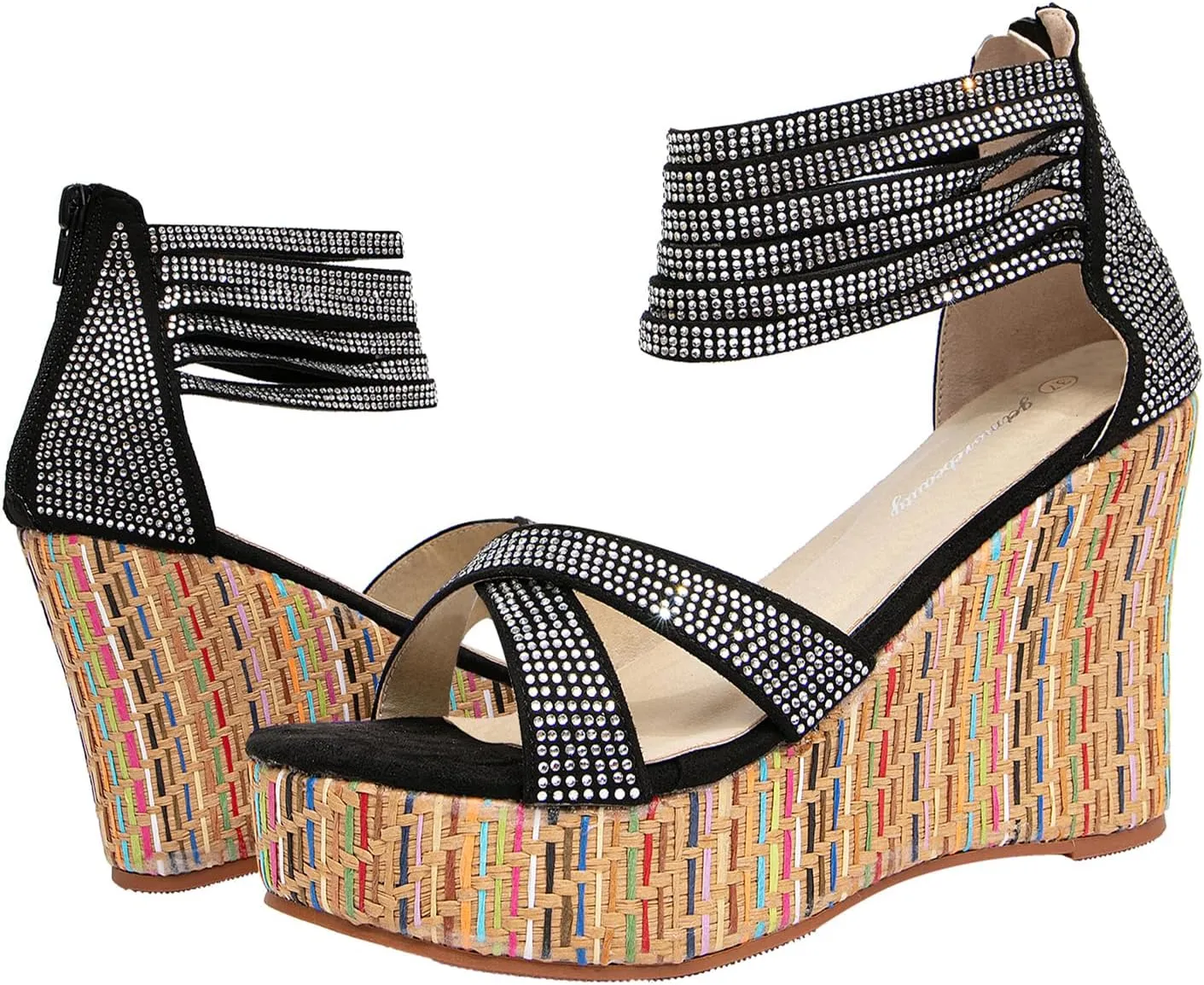 getmorebeauty Women's Wedge Sandals With Pearls Across The Top Platform Sandals High Heels