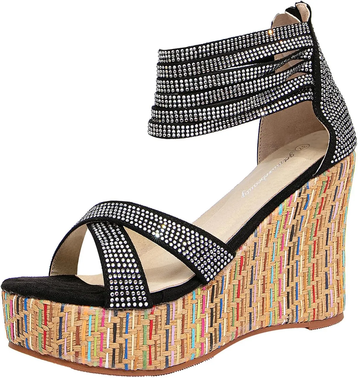 getmorebeauty Women's Wedge Sandals With Pearls Across The Top Platform Sandals High Heels