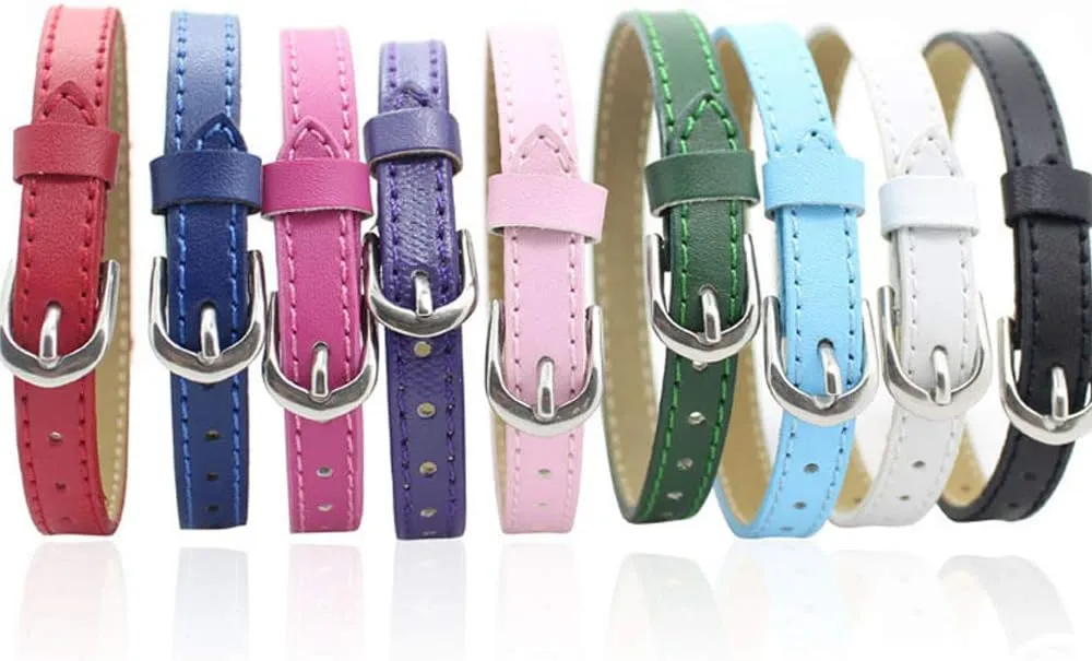 Ginooars 10/20pcs Mix Colors 8mm Genuine Leather Bracelet Straps Slide Wristbands/Bracelets for 8mm Slide Letters,Jewelry Making Charms (10)