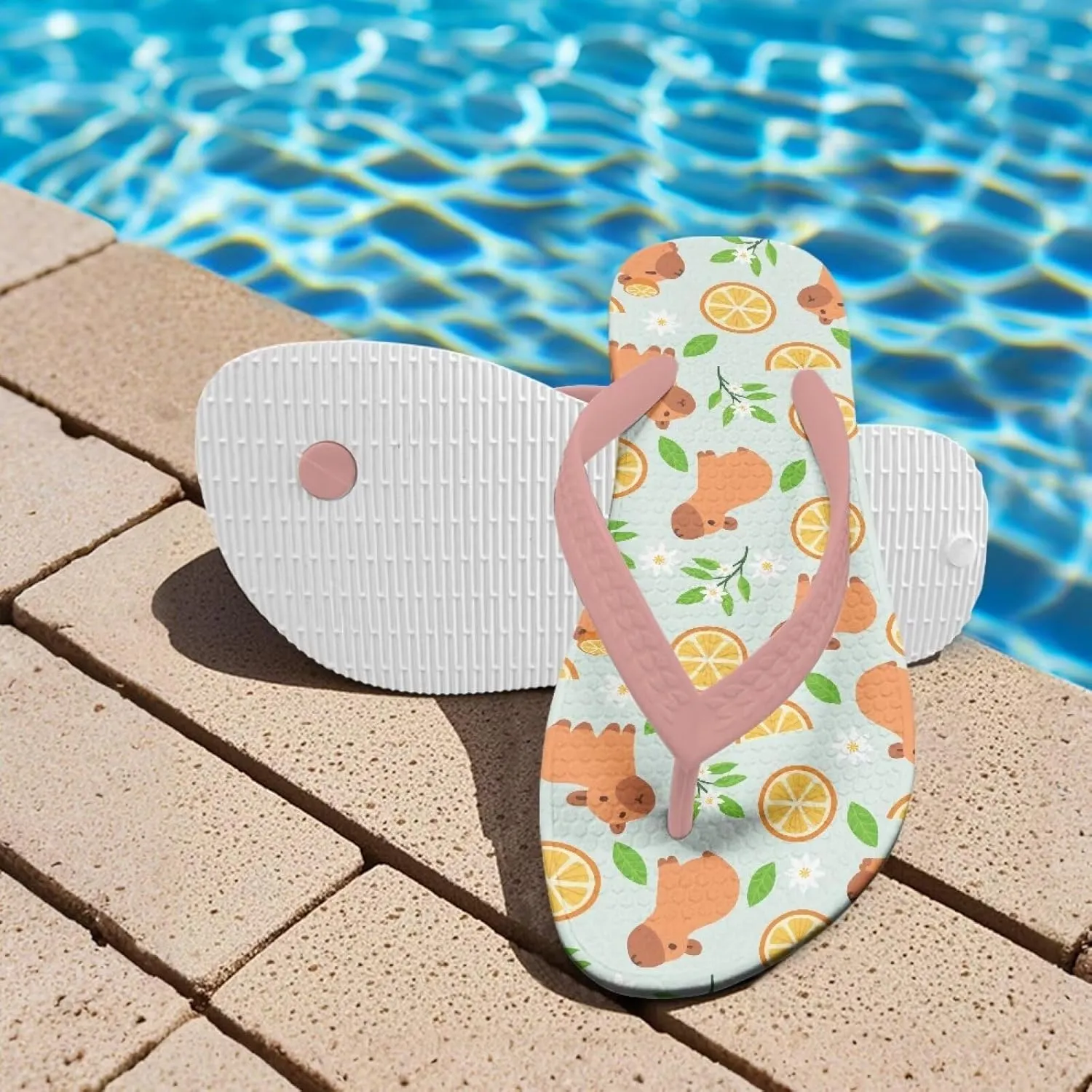 Girl's Flip Flops Kid's Non-Slip Sole Quick Drying Beach Slippers Slide Sandals Pink Straps