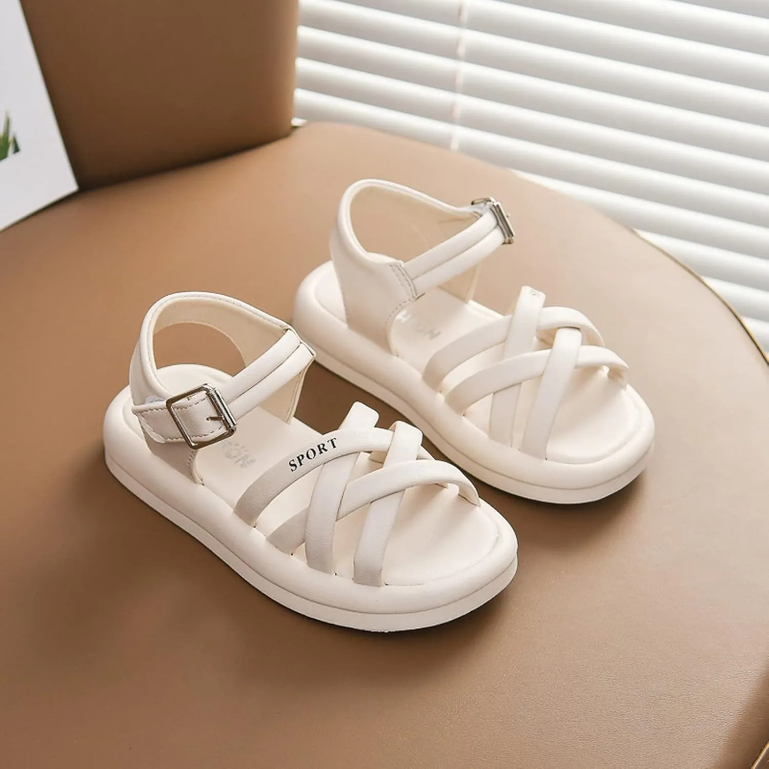 Girls Kids Foam Soft Leather Sandals Flat Non Slip Wide Shoes Baby Toddler Childrens Open Toe Beach Pool Summer Casual