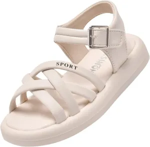 Girls Kids Foam Soft Leather Sandals Flat Non Slip Wide Shoes Baby Toddler Childrens Open Toe Beach Pool Summer Casual