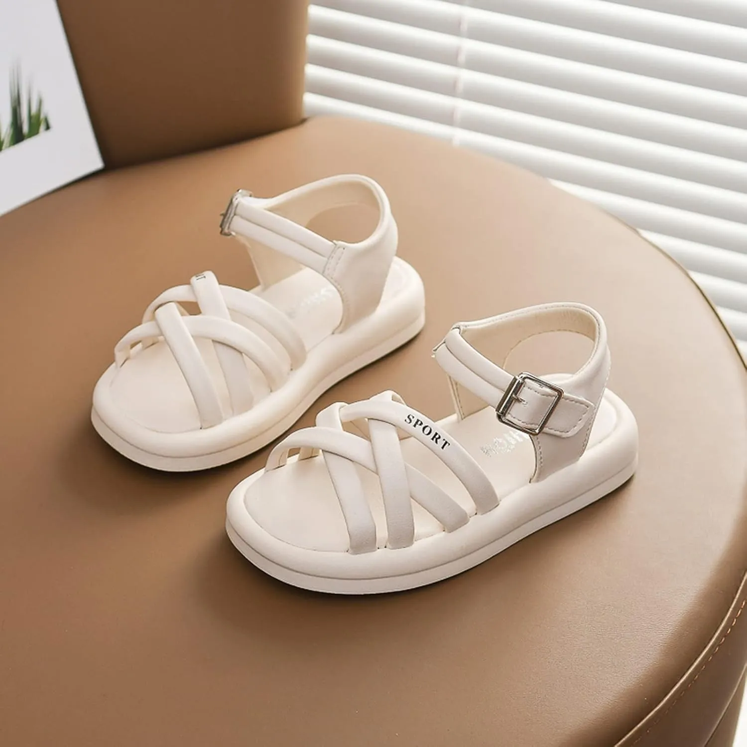 Girls Kids Foam Soft Leather Sandals Flat Non Slip Wide Shoes Baby Toddler Childrens Open Toe Beach Pool Summer Casual