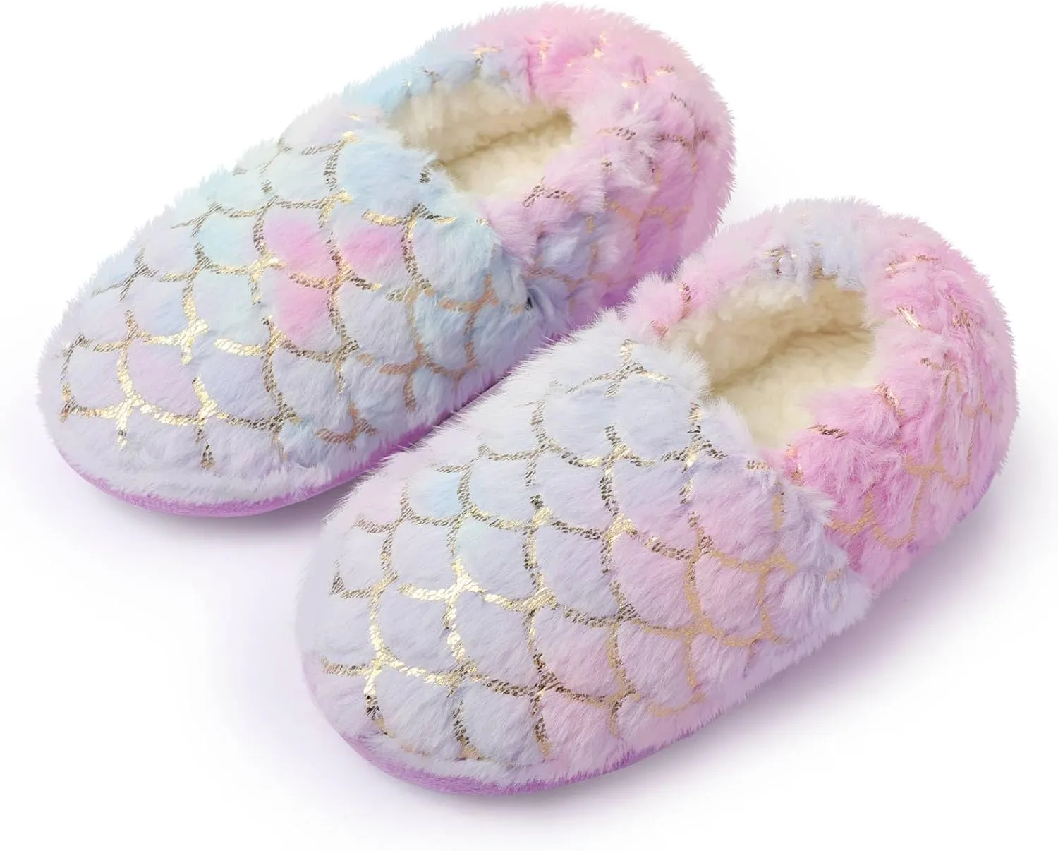 Girls Mermaid Princess Glitter House Slippers No-Slip Memory Foam Slippers for Kids (Little Kid/Big Kid)