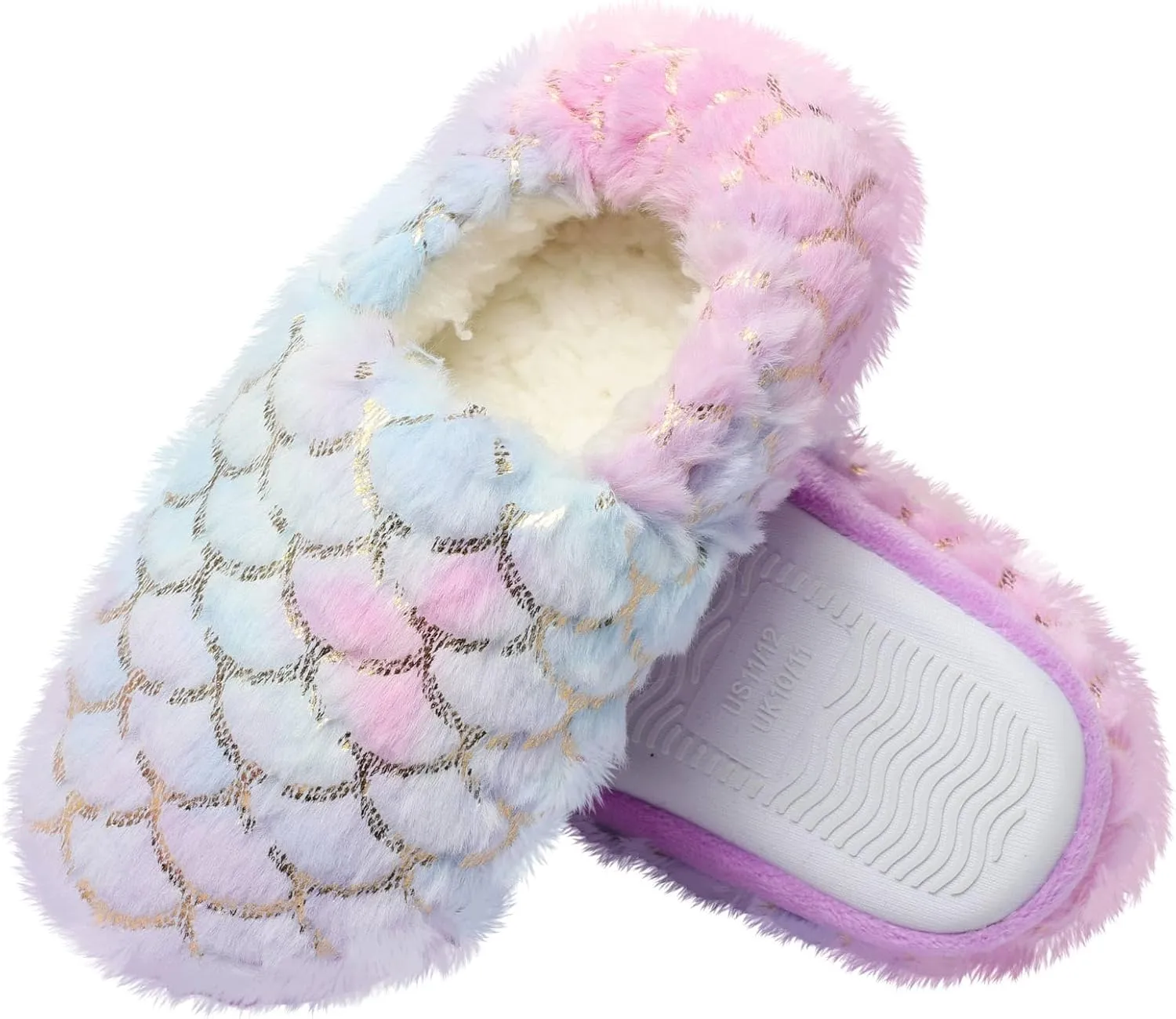 Girls Mermaid Princess Glitter House Slippers No-Slip Memory Foam Slippers for Kids (Little Kid/Big Kid)