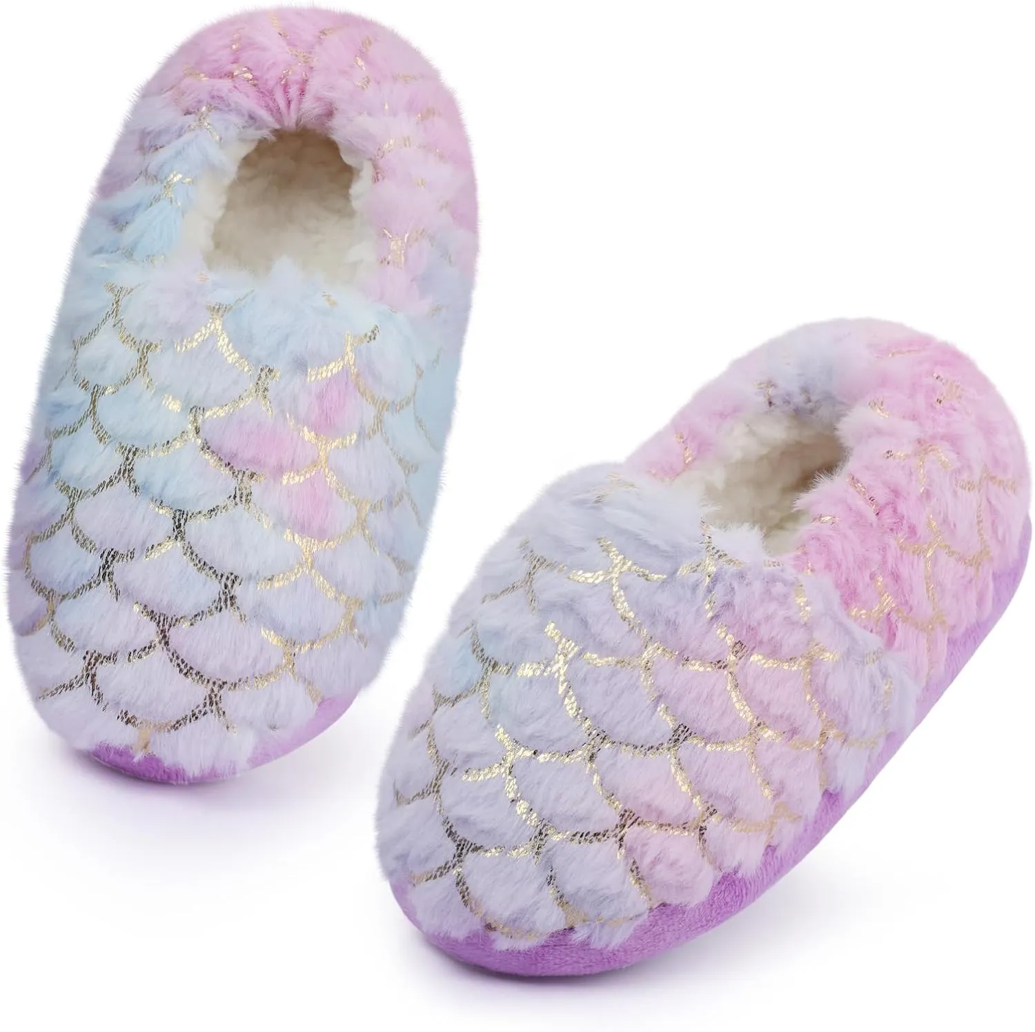 Girls Mermaid Princess Glitter House Slippers No-Slip Memory Foam Slippers for Kids (Little Kid/Big Kid)