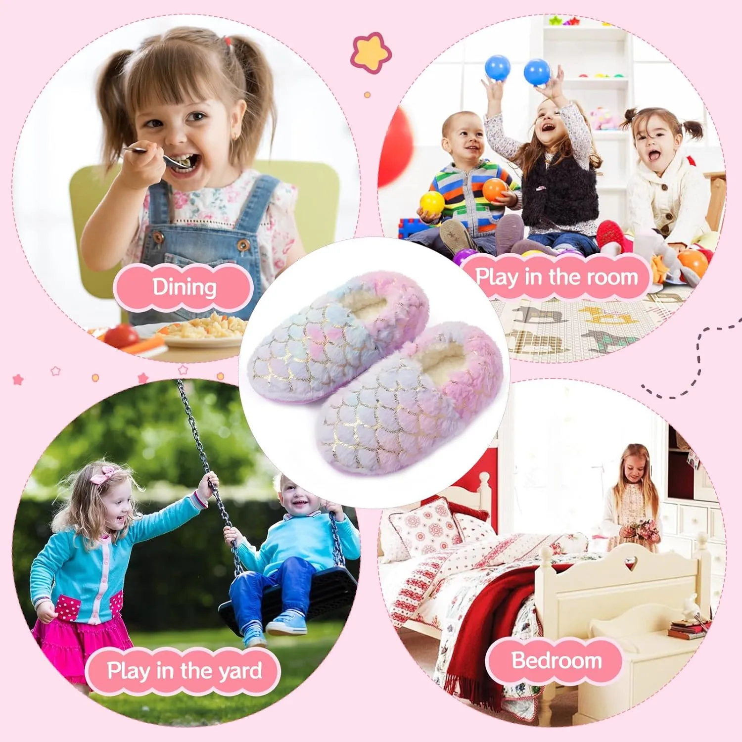 Girls Mermaid Princess Glitter House Slippers No-Slip Memory Foam Slippers for Kids (Little Kid/Big Kid)