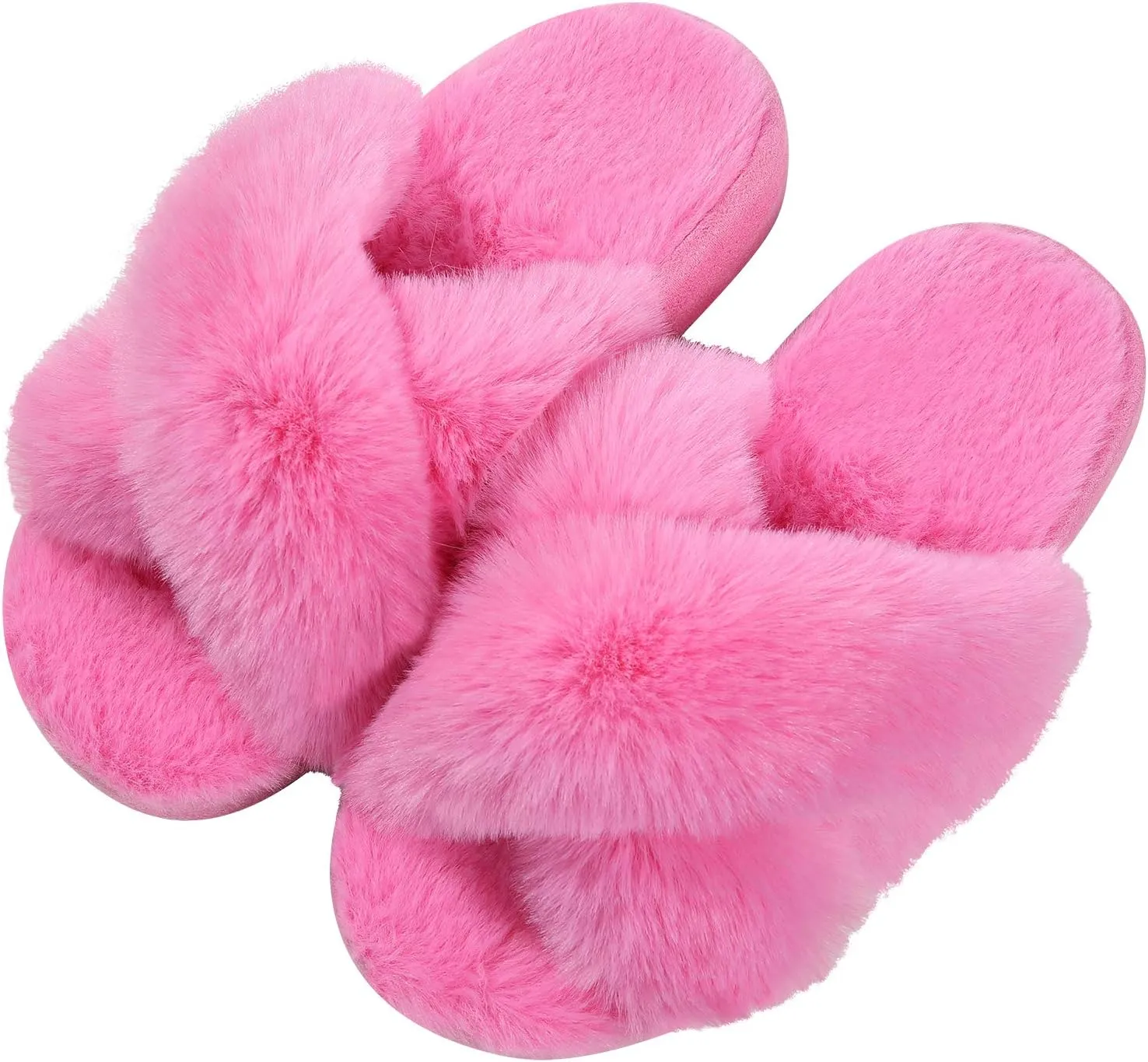 Girl's Soft Plush Lightweight House Slippers Non Slip Cross Band Slip on Open Toe Cozy Indoor Outdoor Slippers