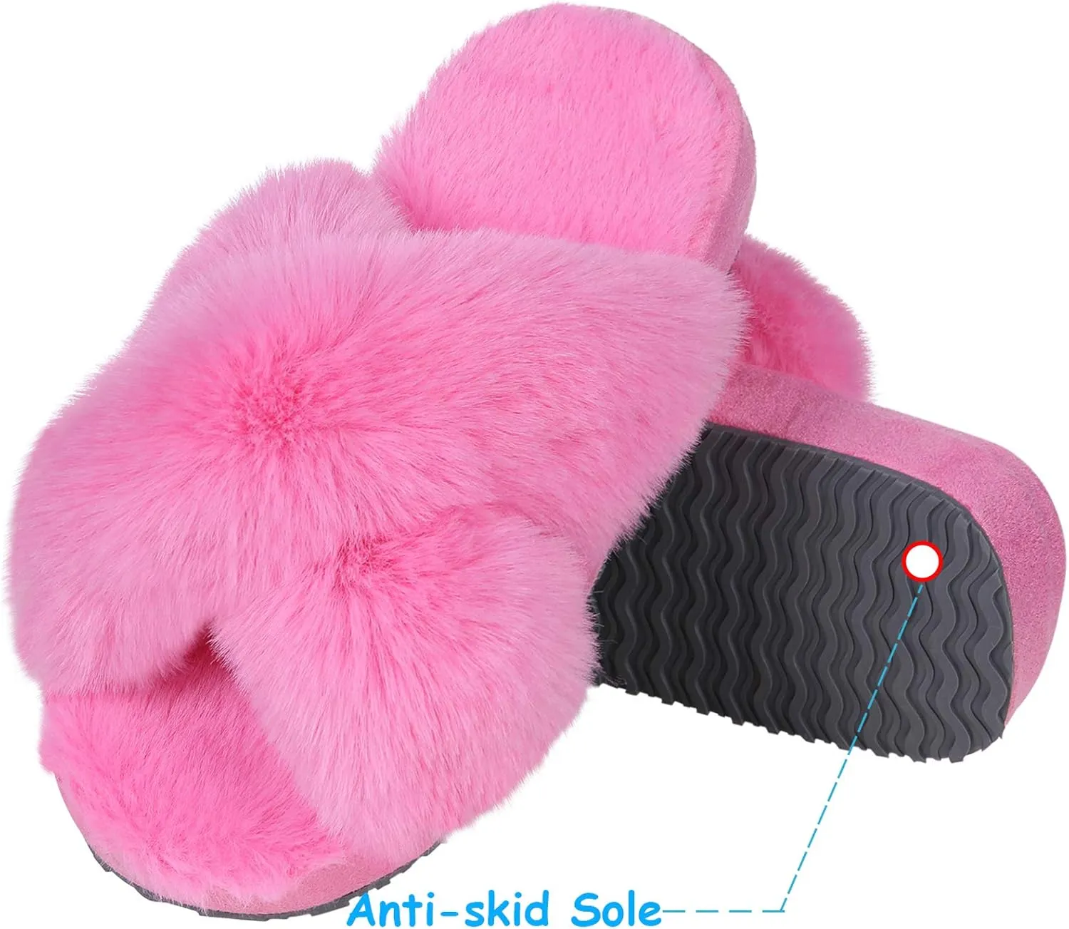 Girl's Soft Plush Lightweight House Slippers Non Slip Cross Band Slip on Open Toe Cozy Indoor Outdoor Slippers