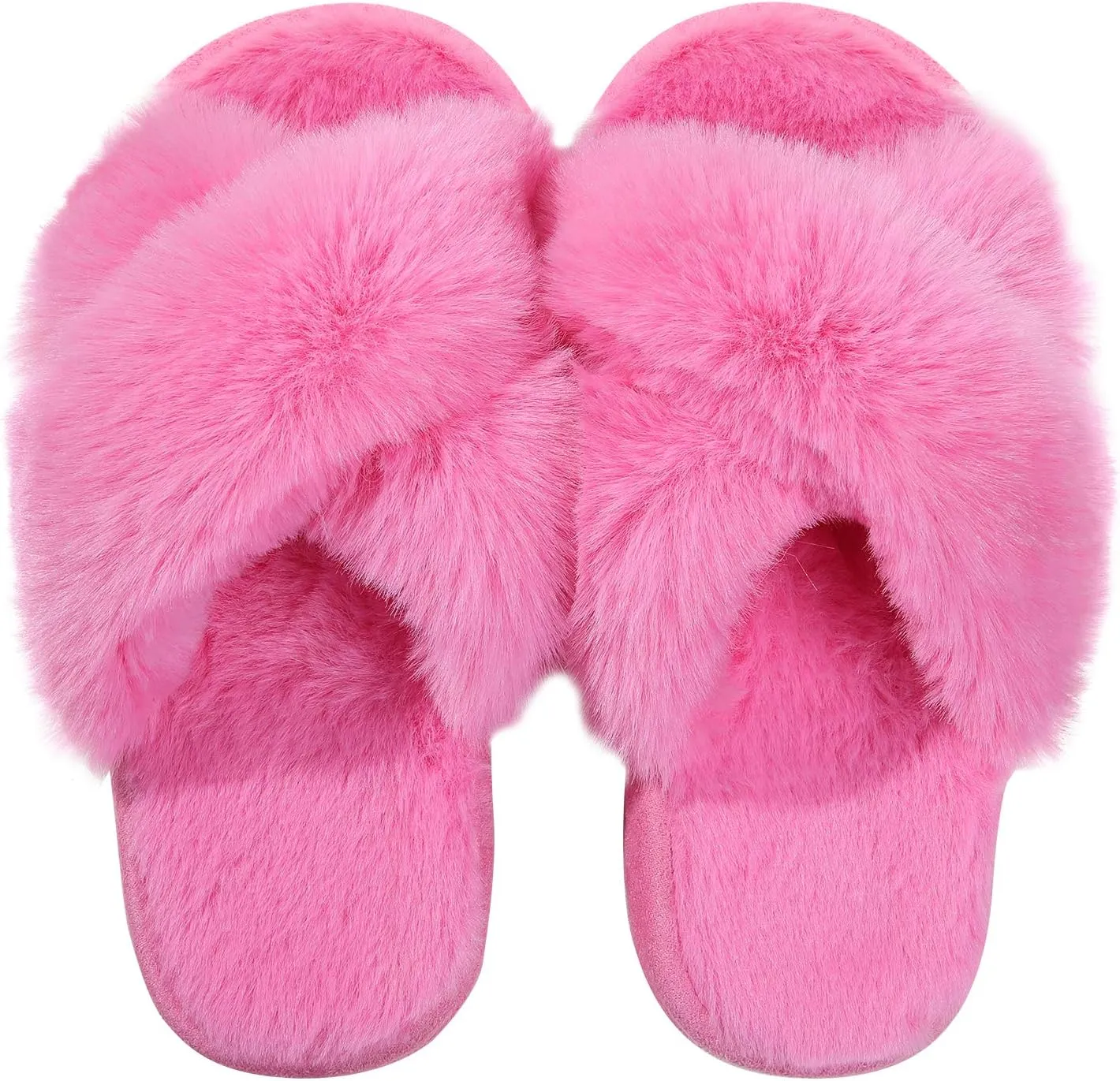 Girl's Soft Plush Lightweight House Slippers Non Slip Cross Band Slip on Open Toe Cozy Indoor Outdoor Slippers