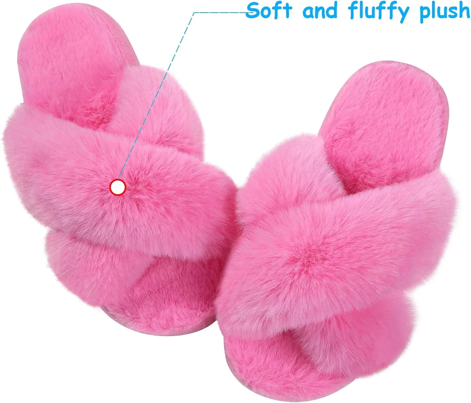 Girl's Soft Plush Lightweight House Slippers Non Slip Cross Band Slip on Open Toe Cozy Indoor Outdoor Slippers