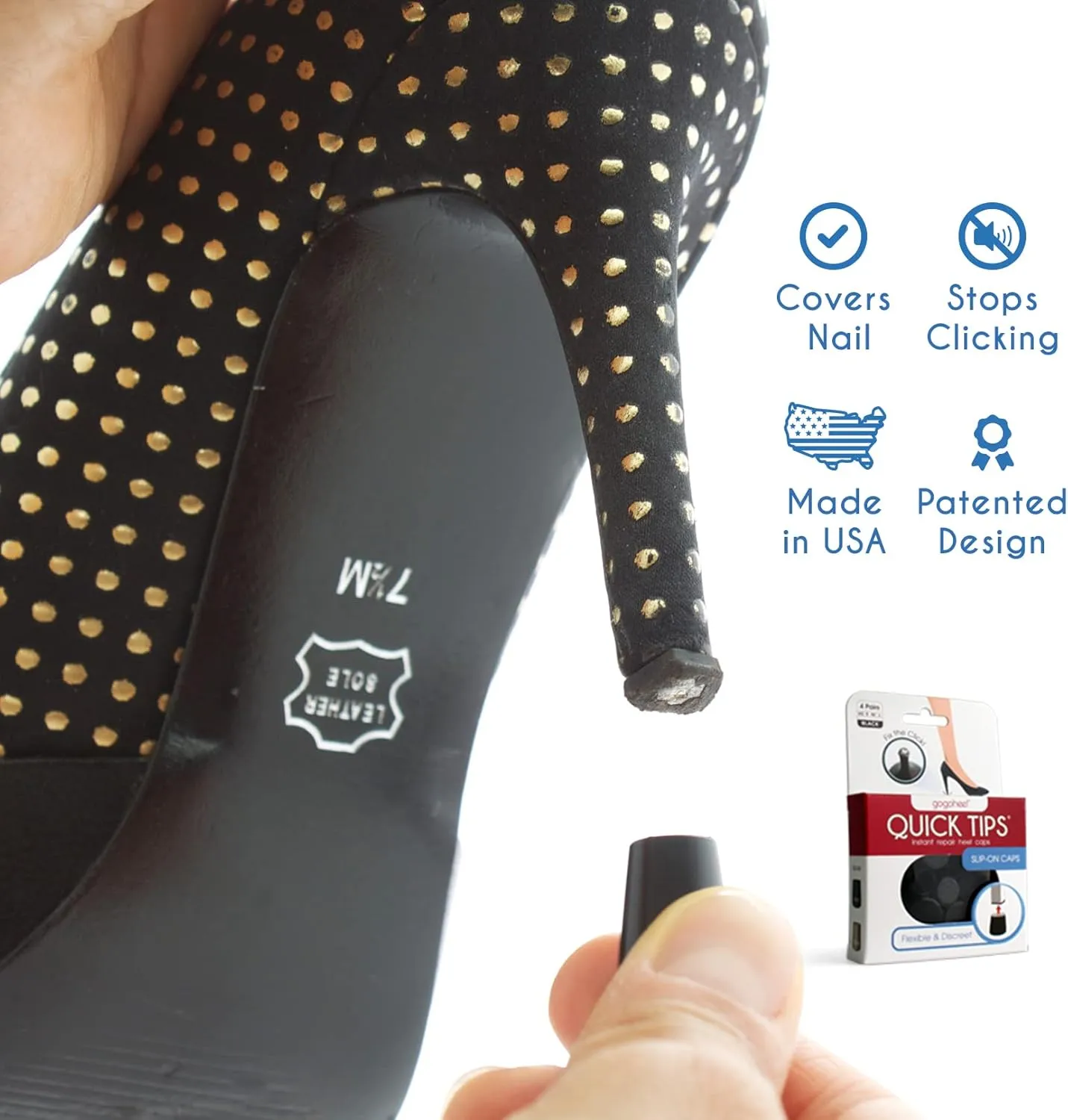 GoGoHeel Quick Tips - The Original High Heel Protector & Heel Repair Caps - 4 Pairs Multipack (XS, S, M, L, Black)