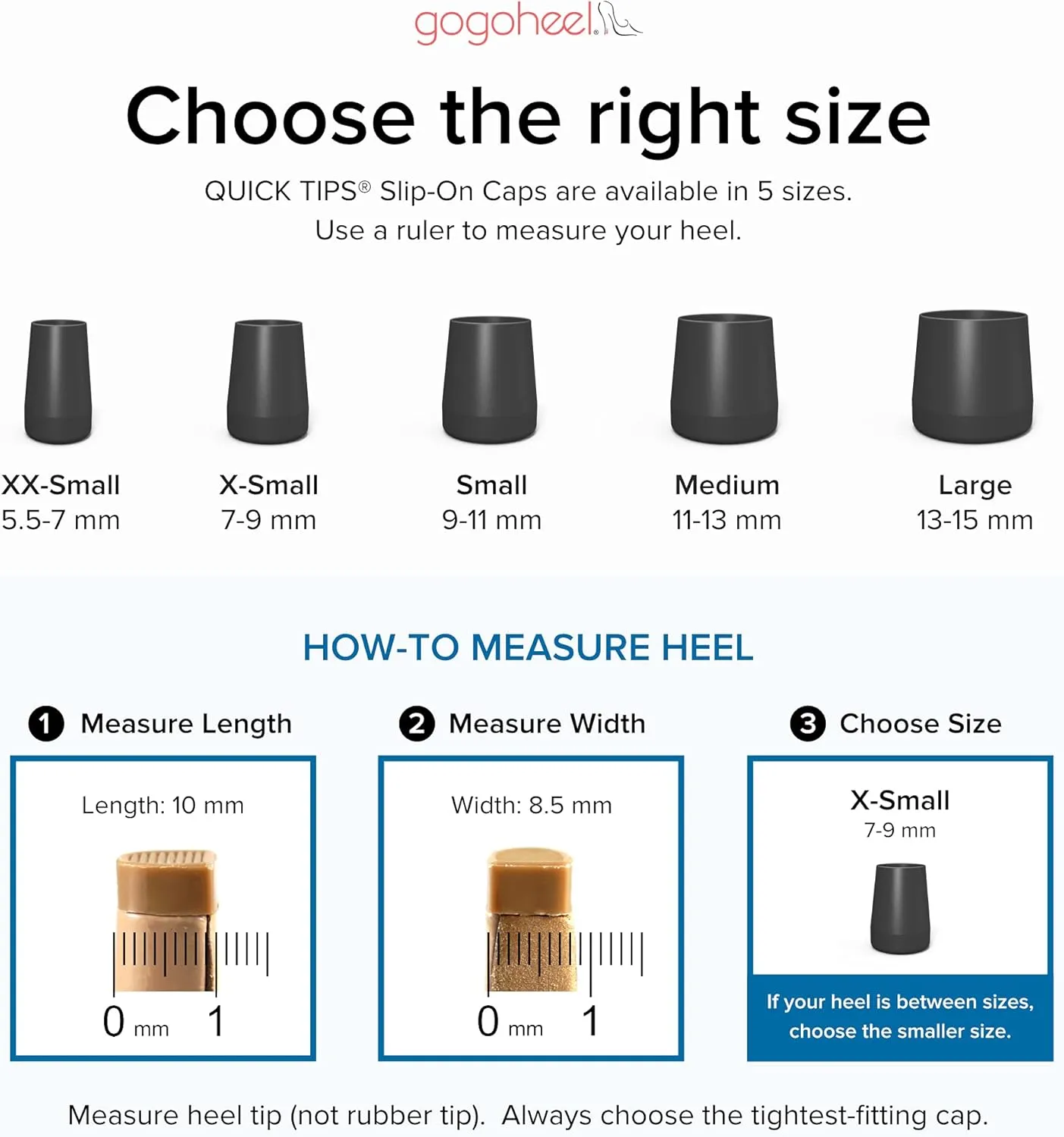 GoGoHeel Quick Tips - The Original High Heel Protector & Heel Repair Caps - 4 Pairs Multipack (XS, S, M, L, Black)
