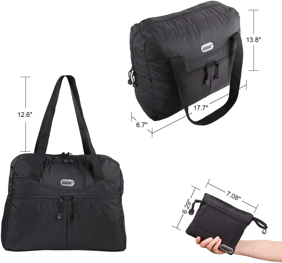 GOX Large Foldable Travel Duffel Bag Packable Tote Bag Reusable Shopping Bag Portable Grocery Bag(Black)