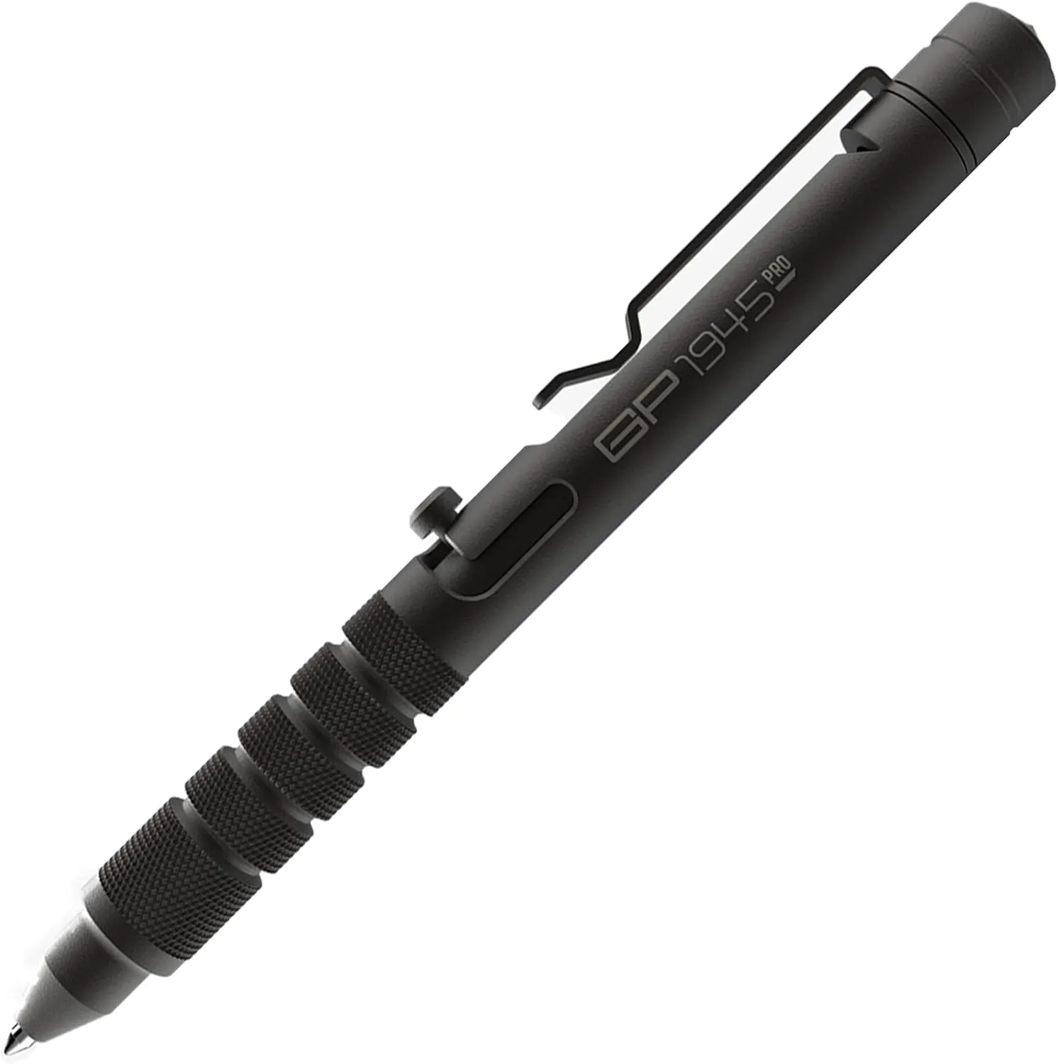 GPCA - GP 1945 Bolt Action Pen PRO, EDC Pen Multitool with Rescue Whistle, Survival Gear for Camping and Roadtrip, Measurement on grip, Aluminum, Jet Black