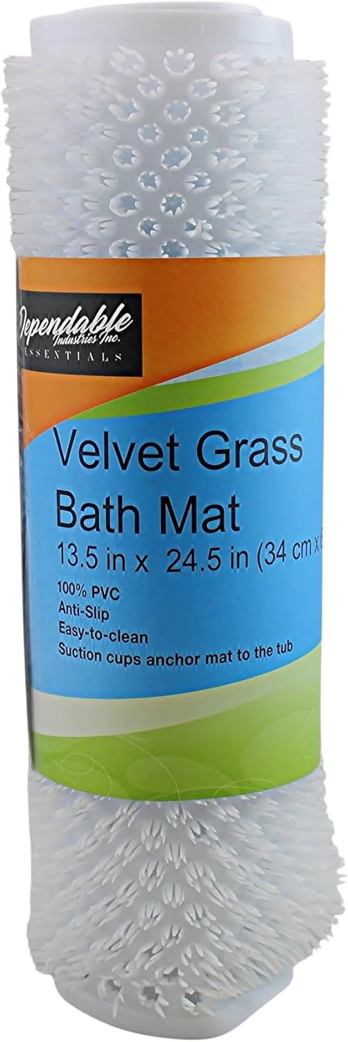Grass Textured Spa Quality Foot Scrubber Shower Bath Mat Anti-Slip 24.5" x 13.5" Comforts Tired Feet (White)