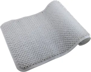 Grass Textured Spa Quality Foot Scrubber Shower Bath Mat Anti-Slip 24.5" x 13.5" Comforts Tired Feet (White)