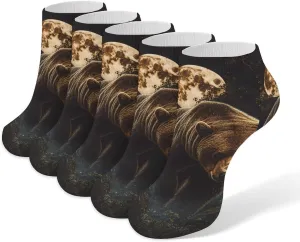 Grizzly Bear Walking Through Forests Ankle No Show Socks Soft Loafer Socks Low Cut Non Slip Flat Sock 5 PC