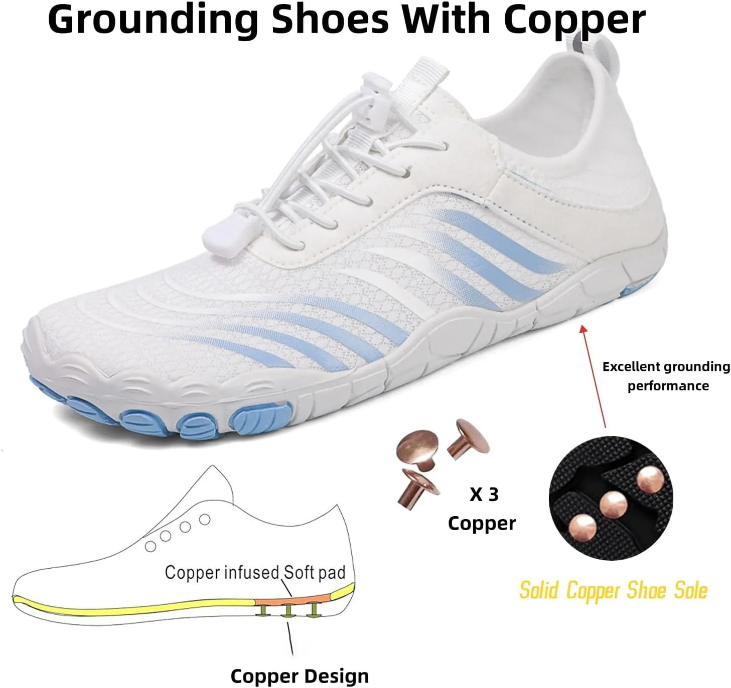Grounding Shoes with Copper, Grounded Footwear for Women, Grounded Barefoot Shoes with Copper, for Women and Men Soft Comfortable