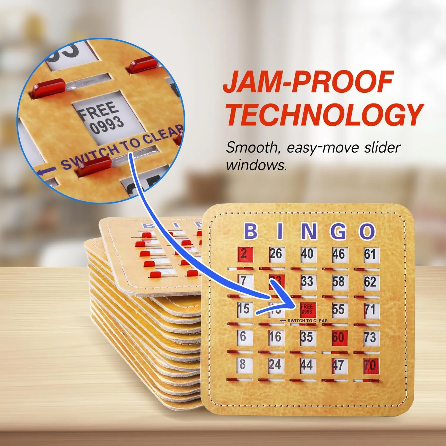GSE Games & Sports Expert 5Ply Stitched Shutter Bingo Cards, Finger-Tip Shutter Slide Bingo Cards, Easy-Read Large Print Bingo Cardboard with Sliding Windows (10-Pack)