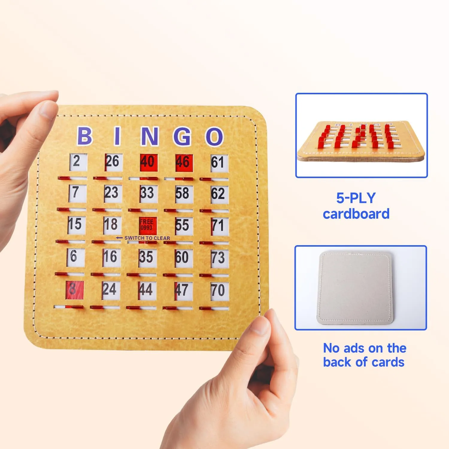 GSE Games & Sports Expert 5Ply Stitched Shutter Bingo Cards, Finger-Tip Shutter Slide Bingo Cards, Easy-Read Large Print Bingo Cardboard with Sliding Windows (10-Pack)