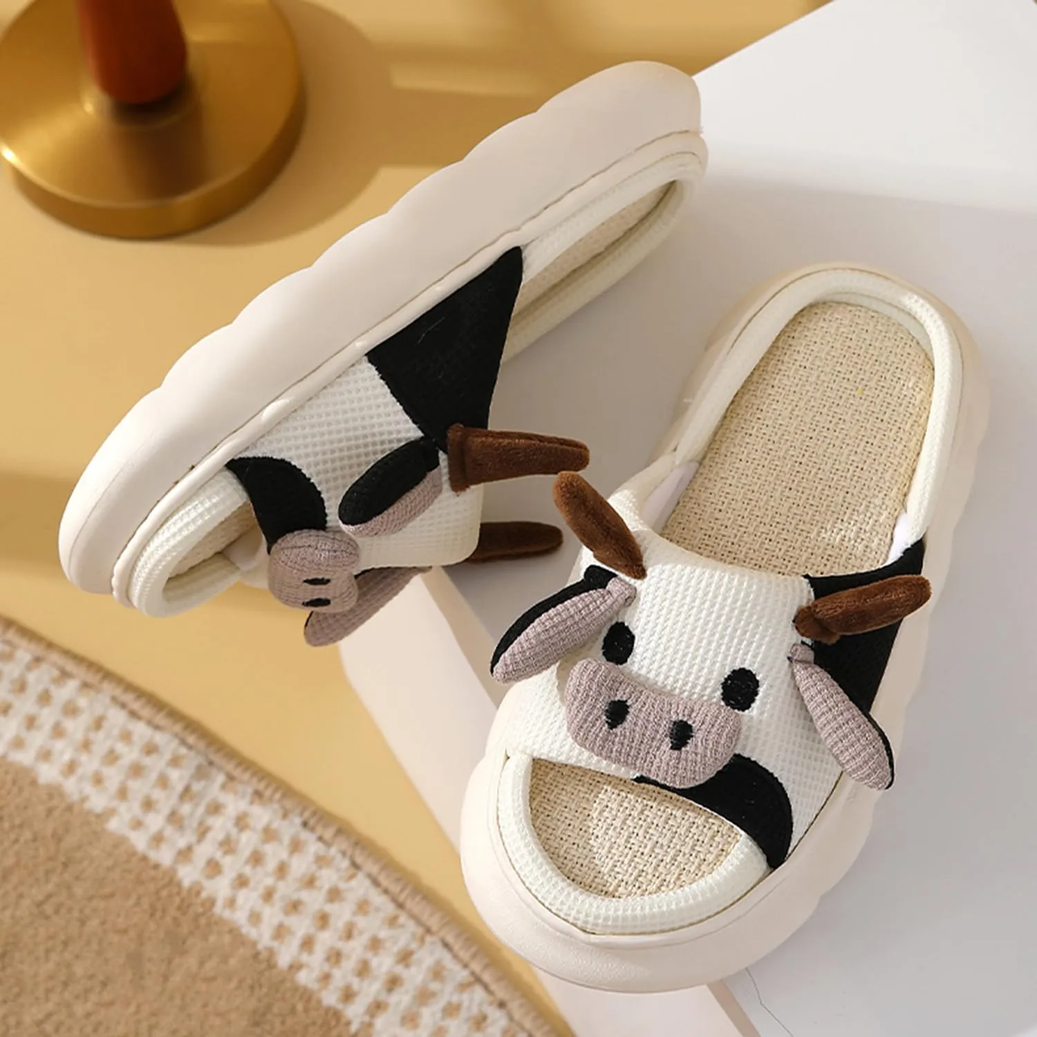 GULAKY Cow Slippers for Women Fuzzy Cute Kawaii Shoes Super Warm Soft Sole Non-slip Lightweight