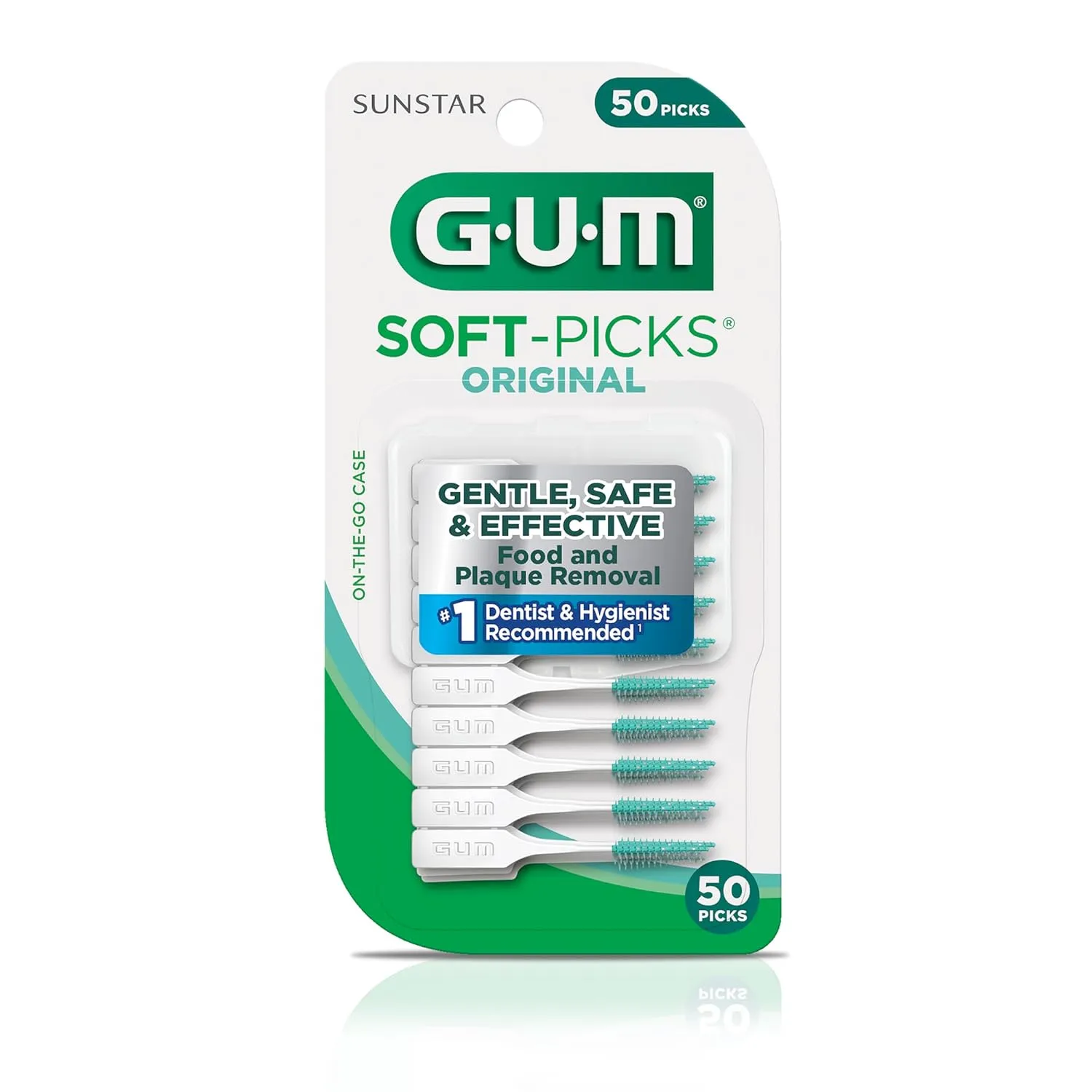 GUM Soft-Picks Original, Easy to Use Dental Picks for Teeth Cleaning Health, Disposable Interdental Brushes with Convenient Carry Case, Dentist Recommended Dental Picks, 50ct (6pk)