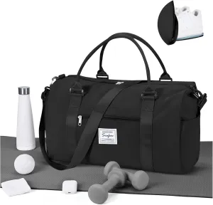 Gym Bag for Women Men with Shoes Compartment Sports Duffle Bag Personal item travel Duffel Bags Small Carry on Weekender Overnight Tote Bags Workout Dance Bag Hospital Holdalls Black