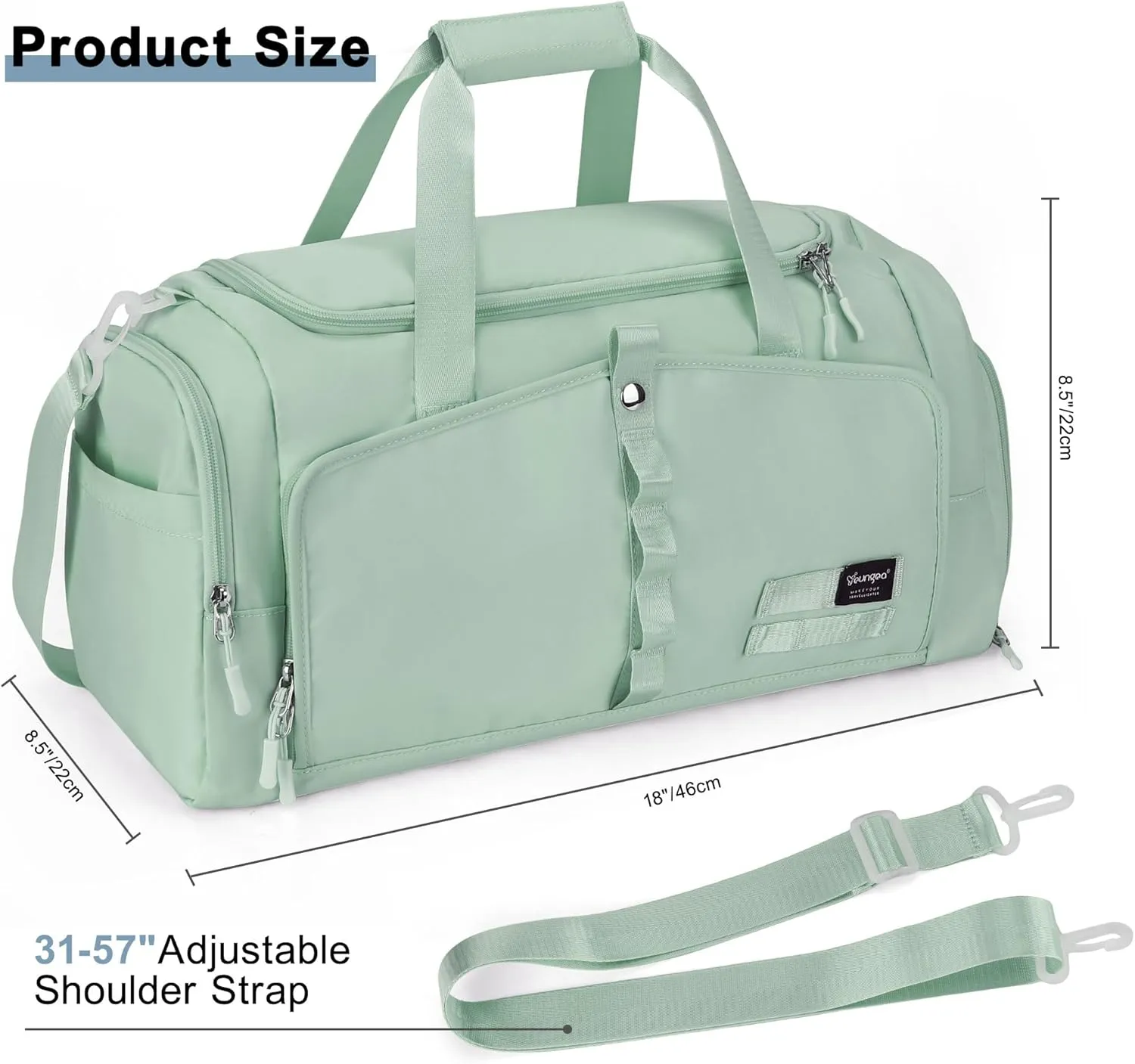 Gym Bag for Women with Shoe Compartment, 25L Right Capacity, Green