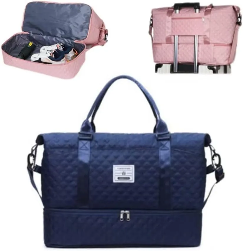 Gym Bag for Women with Shoe Compartment, Weekender Bag Travel Bag for Women, Dry-Wet Separation, Multifunctional Large Capacity and High-Density Oxford Fabric(Dark blue)