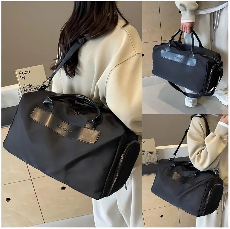 Gym Bag for Women with Shoe Compartment, Weekender Bag Travel Bag for Women, Dry-Wet Separation, Multifunctional Large Capacity and Premium Fabric (Black)