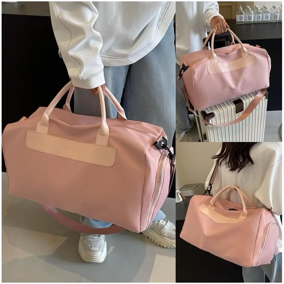 Gym Bag for Women with Shoe Compartment, Weekender Bag Travel Bag for Women, Dry-Wet Separation, Multifunctional Large Capacity and Premium Fabric (Pink)
