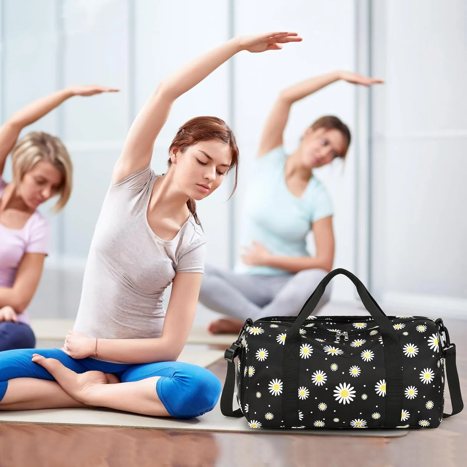 Gym Bag Sports Duffle Bag with Wet Pocket Weekender Overnight Bag with Waterproof Shoe Pouch and Air Hole for Girls Kids Women Travel Foldable Bag