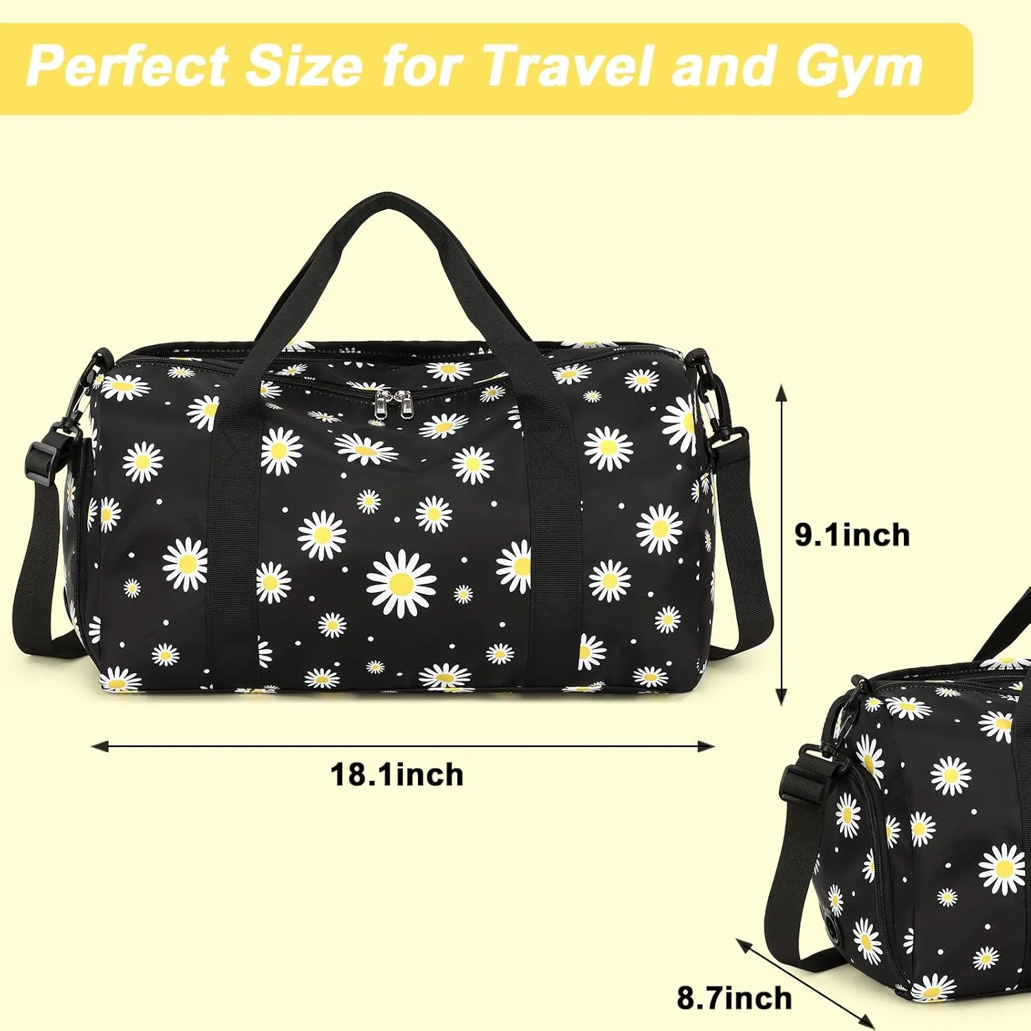 Gym Bag Sports Duffle Bag with Wet Pocket Weekender Overnight Bag with Waterproof Shoe Pouch and Air Hole for Girls Kids Women Travel Foldable Bag