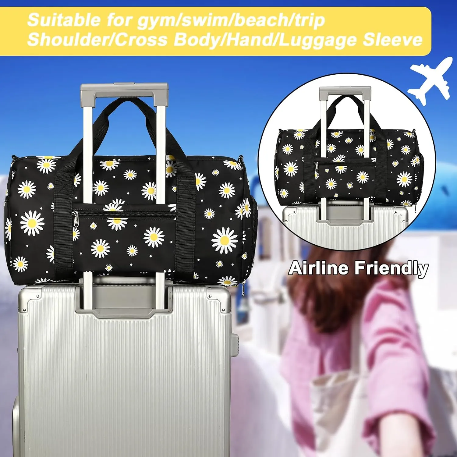 Gym Bag Sports Duffle Bag with Wet Pocket Weekender Overnight Bag with Waterproof Shoe Pouch and Air Hole for Girls Kids Women Travel Foldable Bag