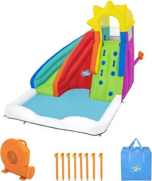 H2O GO Mega Water Park - Sun Slide - 10'9" x 9'4" x 9', Inflatable Outdoor Activity Splash & Play Pool Center, Climbing Wall, Sprayer, Slide, Kids 5 