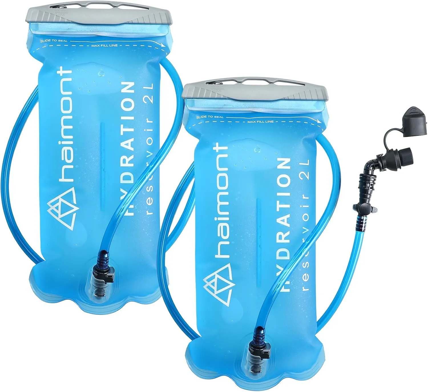 Haimont Water Bladder, 2L Hydration Bladders, Leak Proof TPU Portable Hydration Reservoir with Slide Seal Top Wide Opening for Outdoor Run Hike Backpack Reservoirs, 2 Packs