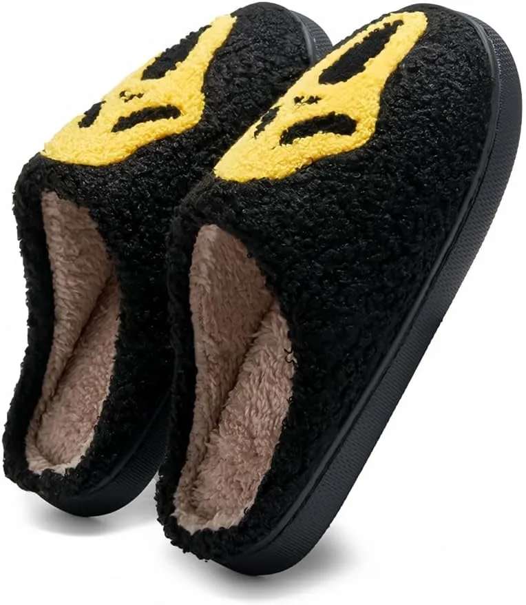 Halloween Slippers for Women Retro Soft Cozy Comfy Plush Lightweight Ghost Face Slip-on Indoor Outdoor Scream Slip on Anti-Skid Sole Christmas House Shoes