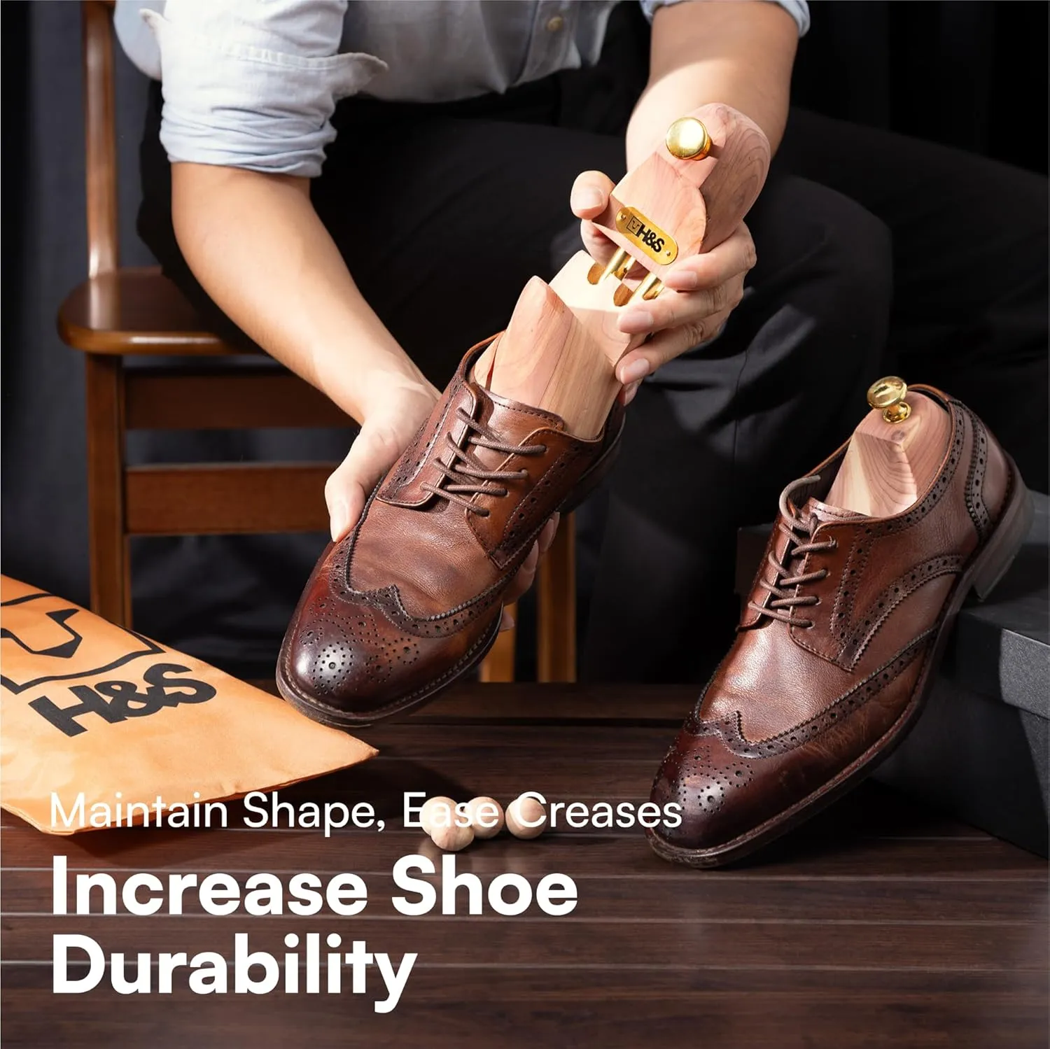 H&S Wooden Shoe Tree Stretchers for Women & Men Shoes