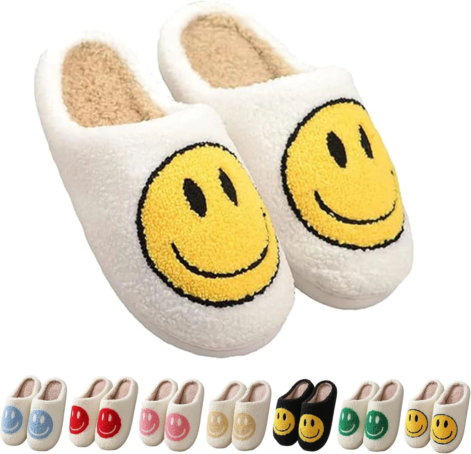 Happy Face Slippers Retro Cozy Comfy Plush Warm Slip-on Slippers Winter Soft Fuzzy Indoor House Shoes with Memory Foam for Men Women…