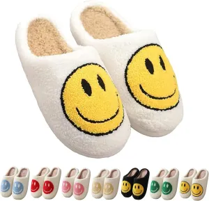 Happy Face Slippers Retro Cozy Comfy Plush Warm Slip-on Slippers Winter Soft Fuzzy Indoor House Shoes with Memory Foam for Men Women…