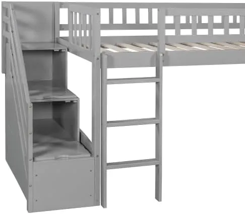 Harper & Bright Designs Kids Loft Bed with Slide and Storage Stairs, Twin Size Wooden Loft Bed with Built-in Ladder, Grey