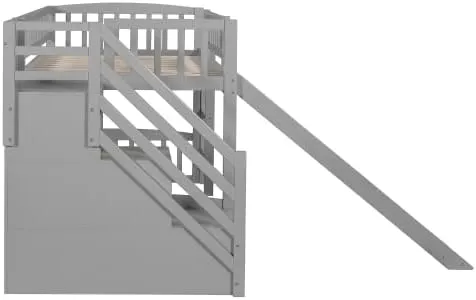 Harper & Bright Designs Kids Loft Bed with Slide and Storage Stairs, Twin Size Wooden Loft Bed with Built-in Ladder, Grey