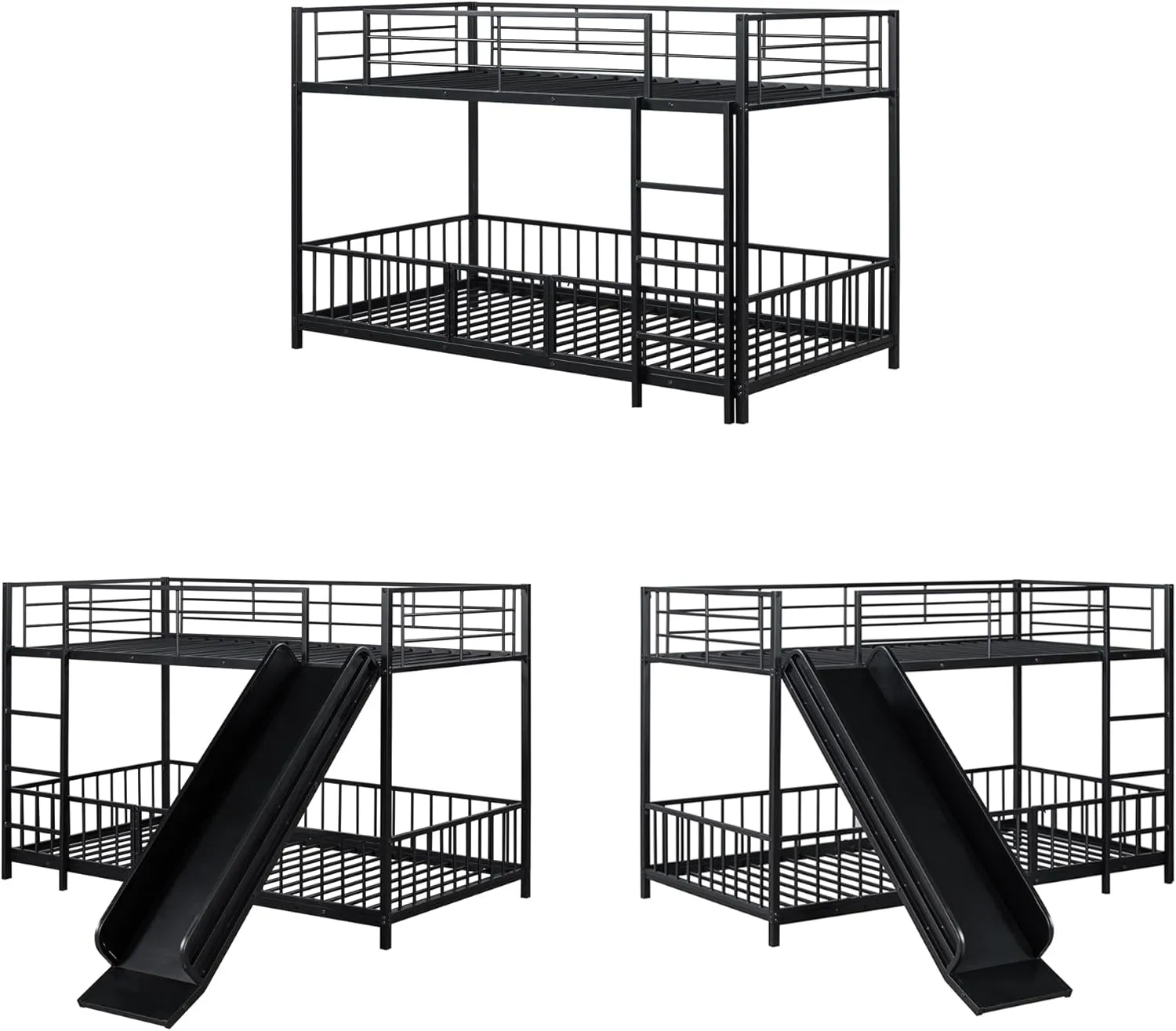 Harper & Bright Designs Metal Bunk Beds Twin Over Twin with Slide for Kids, Heavy Duty Low Bunk Beds with Safety Guardrail, Small Door and Ladder for Girls Boys, No Box Spring Required,Black