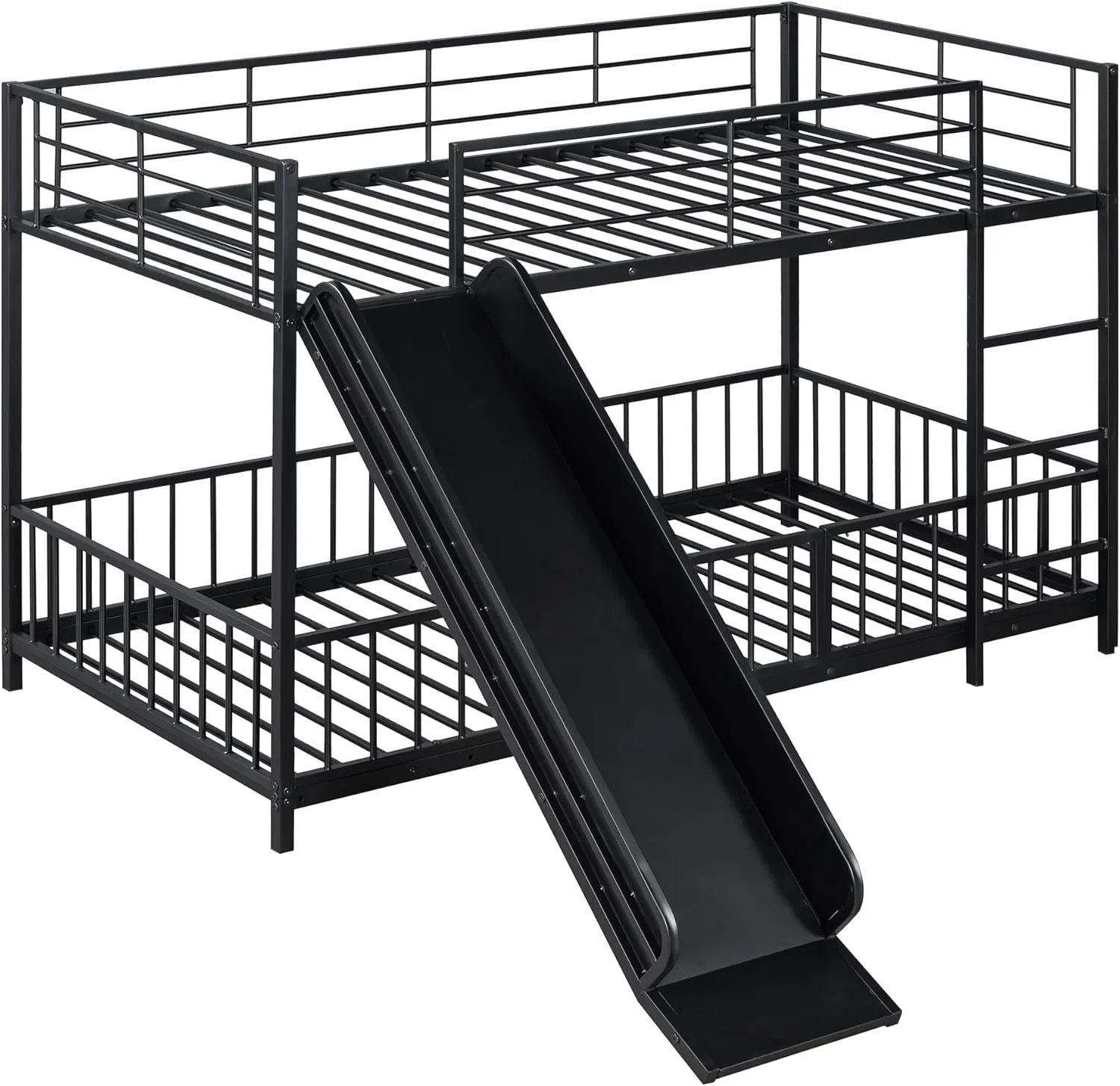 Harper & Bright Designs Metal Bunk Beds Twin Over Twin with Slide for Kids, Heavy Duty Low Bunk Beds with Safety Guardrail, Small Door and Ladder for Girls Boys, No Box Spring Required,Black