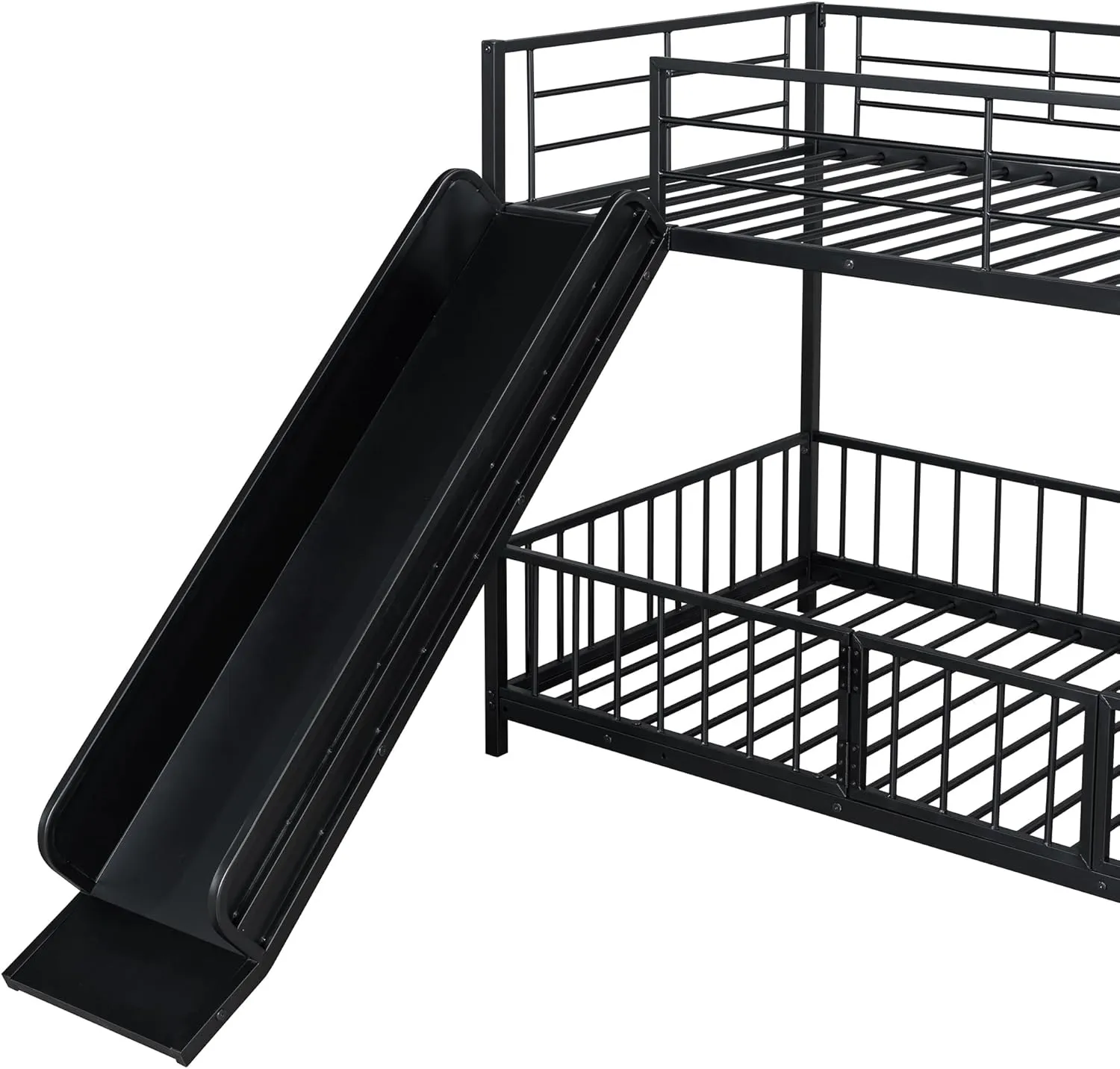 Harper & Bright Designs Metal Bunk Beds Twin Over Twin with Slide for Kids, Heavy Duty Low Bunk Beds with Safety Guardrail, Small Door and Ladder for Girls Boys, No Box Spring Required,Black