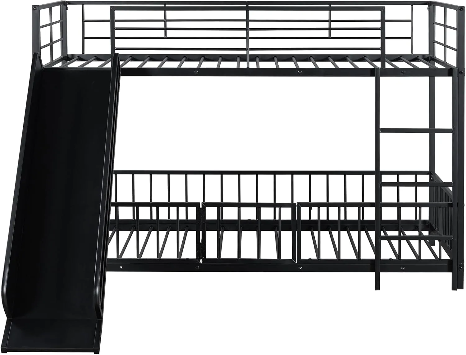Harper & Bright Designs Metal Bunk Beds Twin Over Twin with Slide for Kids, Heavy Duty Low Bunk Beds with Safety Guardrail, Small Door and Ladder for Girls Boys, No Box Spring Required,Black